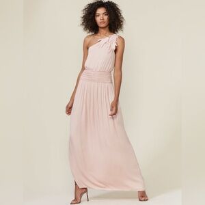 NWT Halston Heritage One Shoulder Ruched Waist Evening Gown in Bloom Pink Sz. S